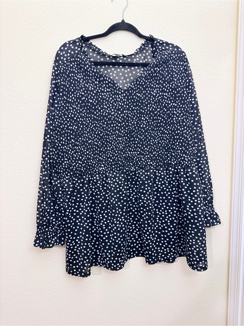 Lane Bryant Black and White Polka Dot Peplum Blouse